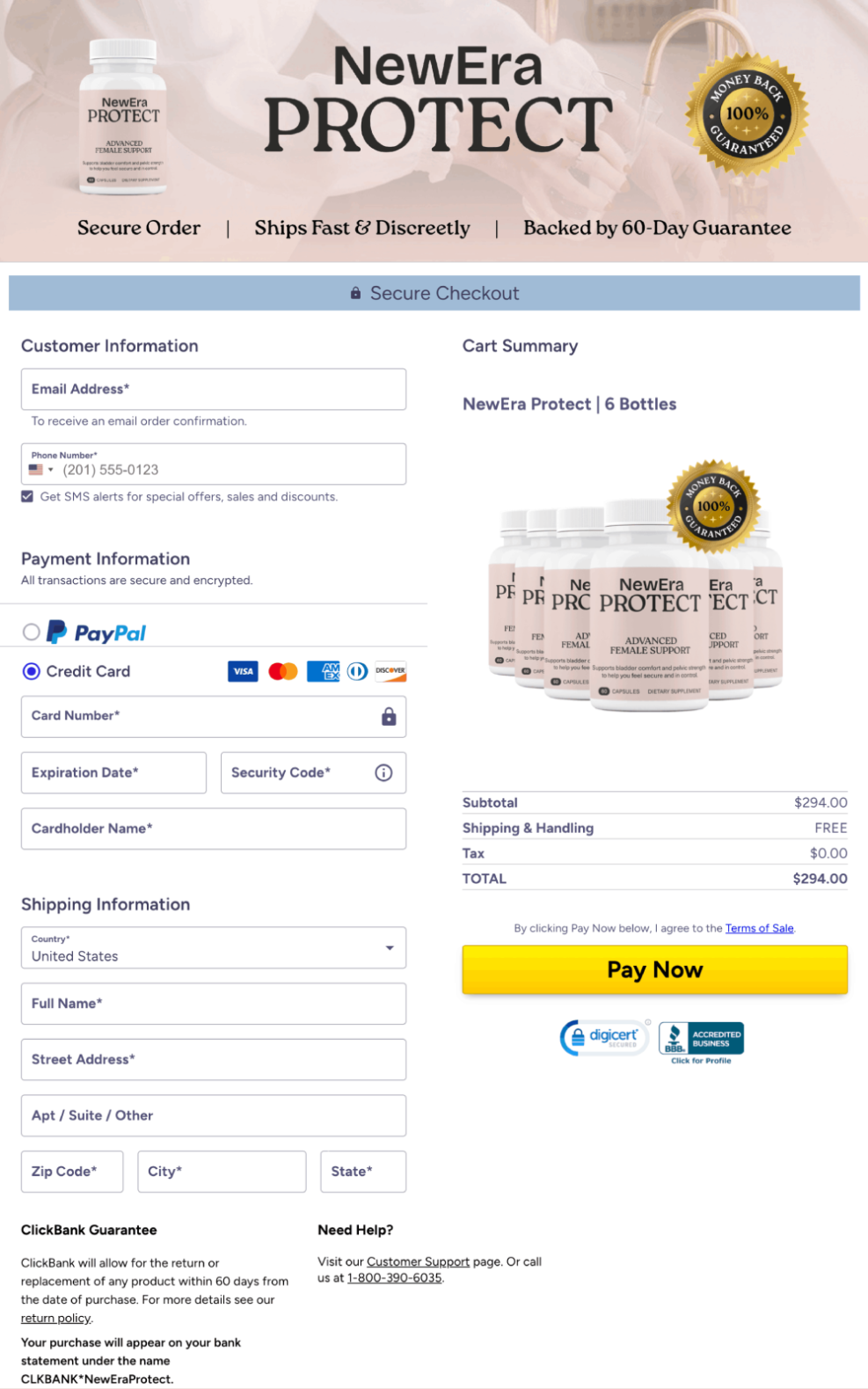 NewEra Protect trusted secure order page providing encrypted payment and purchase confidence